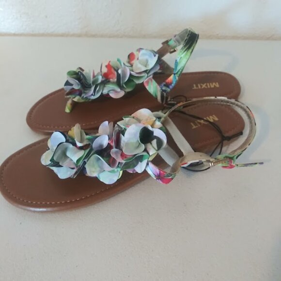 Mixit women's size 8.5 green multicolored flat floral sandal - Picture 2 of 7